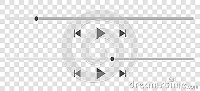 Video, music play bar display interface. Audio player for podcast, radio playlist. Vector icon slider, play, rewind Vector Illustration