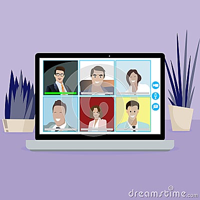 Video online conference meeting. Bussiness people conversation Vector Illustration