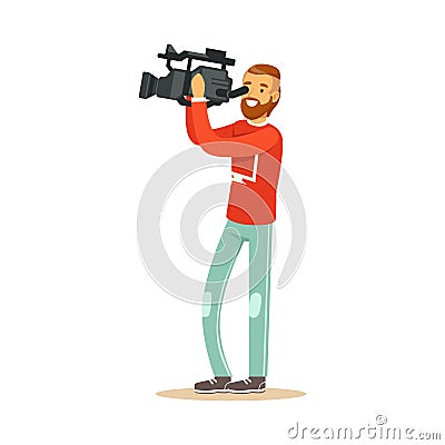 Video operator looking through camcorder Vector Illustration