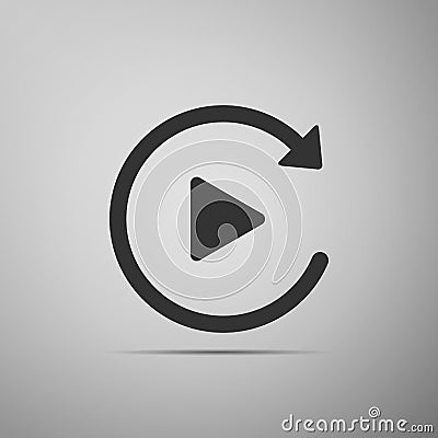 Video play button like simple replay icon isolated on grey background. Flat design. Vector Vector Illustration