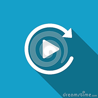 Video play button like simple replay icon isolated with long shadow. Flat design. Vector Vector Illustration
