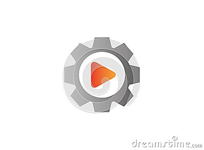 Video play icon inside a gear pinion for logo design Cartoon Illustration