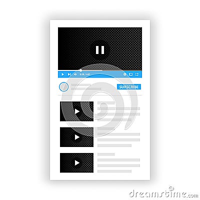 Video player elements for popular app interface. Multimedia player application template. Video screen design for mobile Vector Illustration