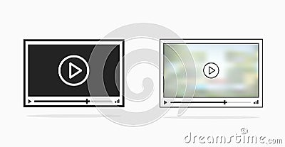 Video player frame vector screen or media movie ui window line outline and black flat illustration isolated clipart image Vector Illustration