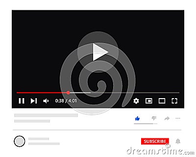 Video player interface mockup template. Video full frame elements. Multimedia player interface with subscribe design Vector Illustration