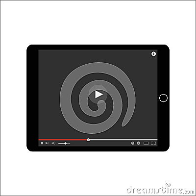 Video player on an isolated tablet screen with play button Vector Illustration