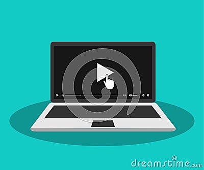 Video player on a laptop. Click on play Stock Photo