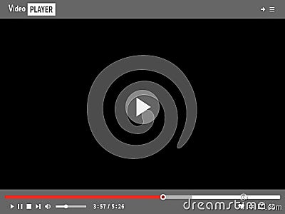 Video player template interface for web and mobile apps. Black screen with the Start icon. Vector Illustration