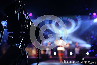 Video Production Camera social network live recording on Stage Stock Photo