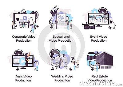 Video production flat concept icons set Vector Illustration