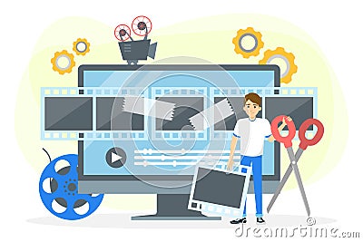 Video production process concept. Movie and cinema Vector Illustration