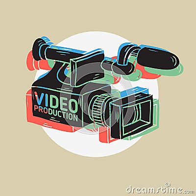 Video Production RGB Layered Design With Isolated Video Camera Drawings Vector Illustration