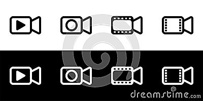 Video recording icon set. Film recorder or projector Vector Illustration