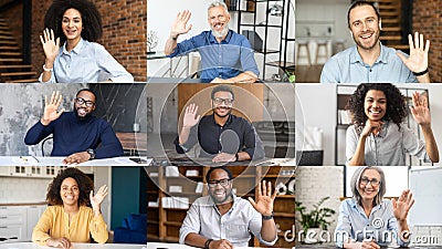 Video screen with crowd of people profiles Stock Photo