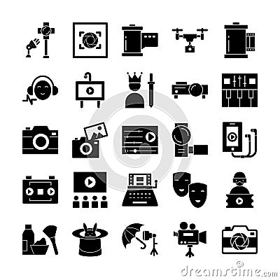 Video shoot and shooting equipment Vector icons pack every single icon can easily modify or edit Vector Illustration