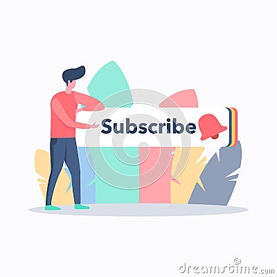 Video subscribe for video blogging site, Video blogging live telecast illustration concept, Video blog videos play And Subscribe, Cartoon Illustration