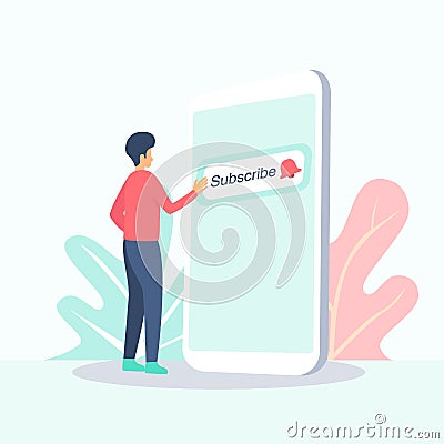 Video subscribe for video blogging site, Video blogging live telecast illustration concept, Video blog videos play And Subscribe, Cartoon Illustration