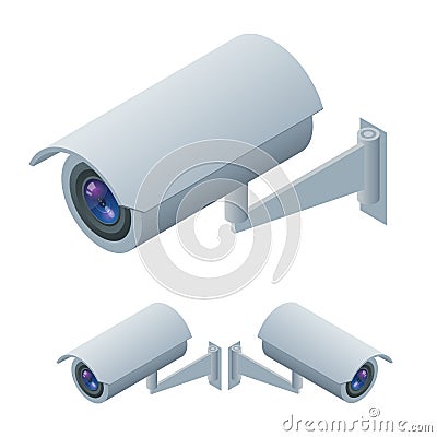 Video surveillance isometric Surveillance and CCTV camera icon. Video surveillance 3d illustration Video surveillance Vector Illustration