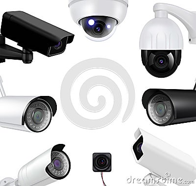 Video Surveillance Security Cameras Realistic Composition Vector Illustration