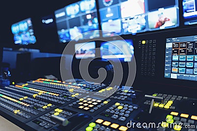 video switch of Television Broadcast, working with video and audio mixer Stock Photo