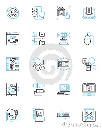 Video tools linear icons set. Edit, Record, Stream, Encode, Cut, Merge, Crop line vector and concept signs. Resize Vector Illustration