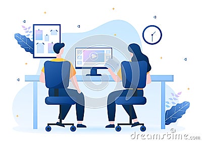 Video Tutorials Background Vector Illustration. Watching and Streaming Online on Computer About Education, Knowledge for Poster Vector Illustration