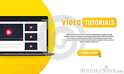 Video tutorials illustration. Watching webinar, streaming video online on laptop. Vector on isolated background. EPS 10 Vector Illustration