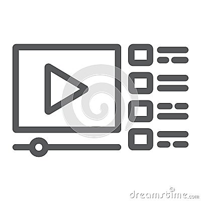 Video tutorials line icon, education and school, online streaming website sign vector graphics, a linear icon on a white Vector Illustration