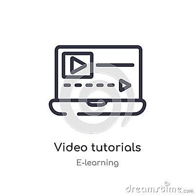 video tutorials outline icon. isolated line vector illustration from e-learning collection. editable thin stroke video tutorials Vector Illustration