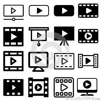 Video vector icon set. Play illustration sign collection. Audio symbol. Clip logo. Vector Illustration