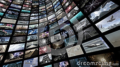 Video wall with many screen images Stock Photo