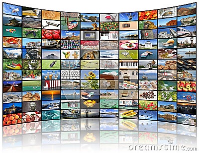 Video wall of TV screen Stock Photo