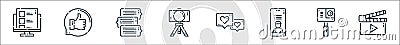 Videoblogger line icons. linear set. quality vector line set such as clapperboard, action camera, profile, love, camera, Vector Illustration