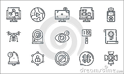 videoblogger line icons. linear set. quality vector line set such as spotlight, no, notification, hashtag, network, drone, action Vector Illustration