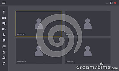 Videocall Interface. Online Video chat mockup. Computer or Laptop template. Virtual meeting platform display. Vector Vector Illustration