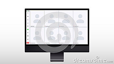 Videocall interface screen vector template, web chat ui. Video call windows of online conference or webinar with buttons Vector Illustration