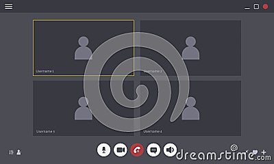 Videocall User Interface. Video chat screen template. Online chat with avatar and buttons for mobile, computer, laptop Vector Illustration
