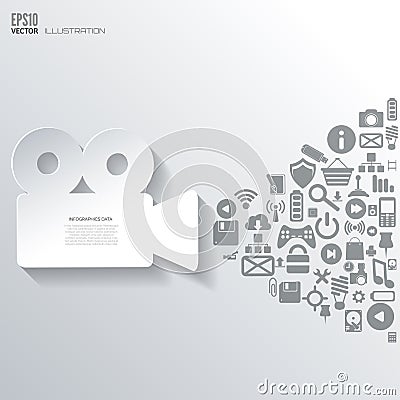 Videocamera icon. Flat abstract background with web icons. Interface symbols. Cloud computing. Mobile devices.Business Vector Illustration