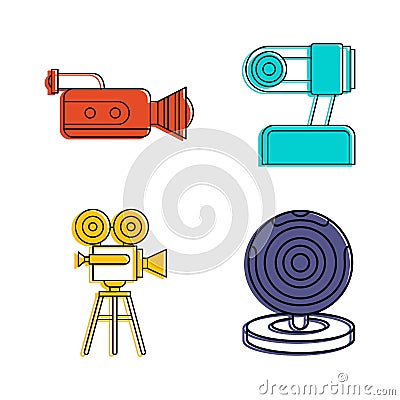 Videocamera icon set, color outline style Vector Illustration