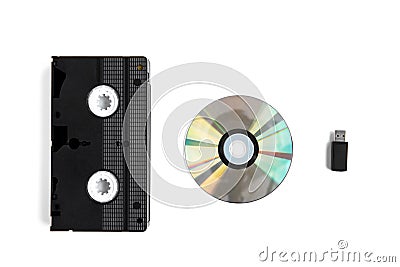 Videocassette and disc isolated on white background Stock Photo