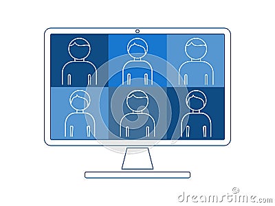 Videoconference concept, online course, distant education, video lecture, internet group conference, training test, work from home Vector Illustration