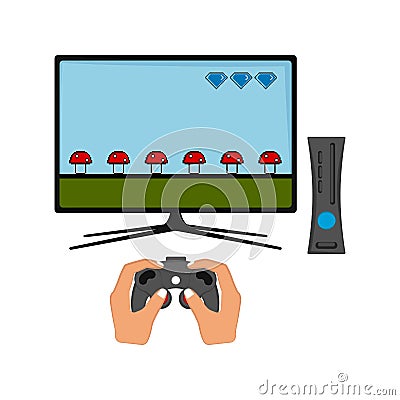 Videogame console with tv Vector Illustration
