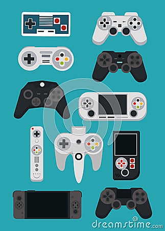 Videogame gamepads and consoles Vector Illustration