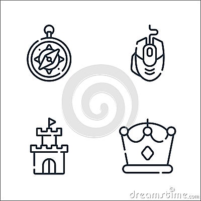 videogame line icons. linear set. quality vector line set such as crown, tower, mouse Vector Illustration