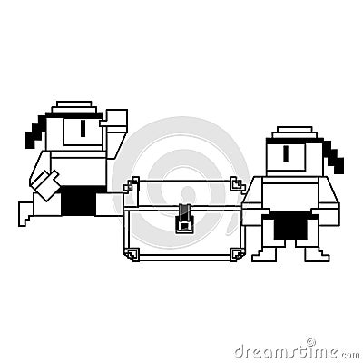 Videogame pixelated ninjas characters symbol Vector Illustration