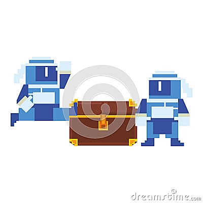 Videogame pixelated ninjas characters symbol Vector Illustration