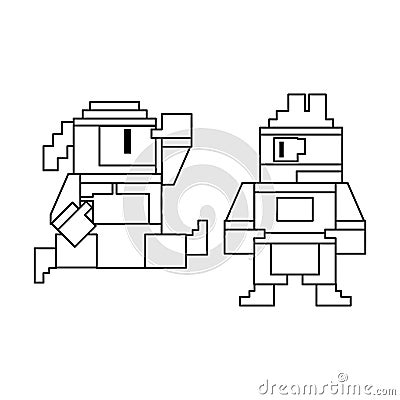 Videogame pixelated ninjas characters symbol Vector Illustration