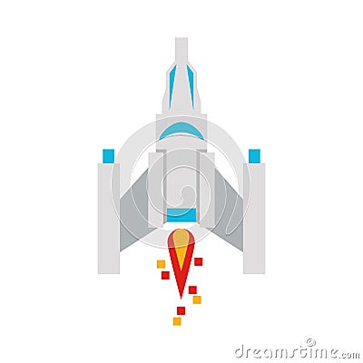 Videogame spaceship taking off isolated Vector Illustration