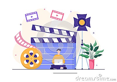 Videographer Services Template Hand Drawn Cartoon Flat Illustration with Record Video Production, Movie, Equipment and Cinema Vector Illustration