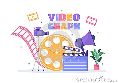 Videographer Services Template Hand Drawn Cartoon Flat Illustration with Record Video Production, Movie, Equipment and Cinema Vector Illustration